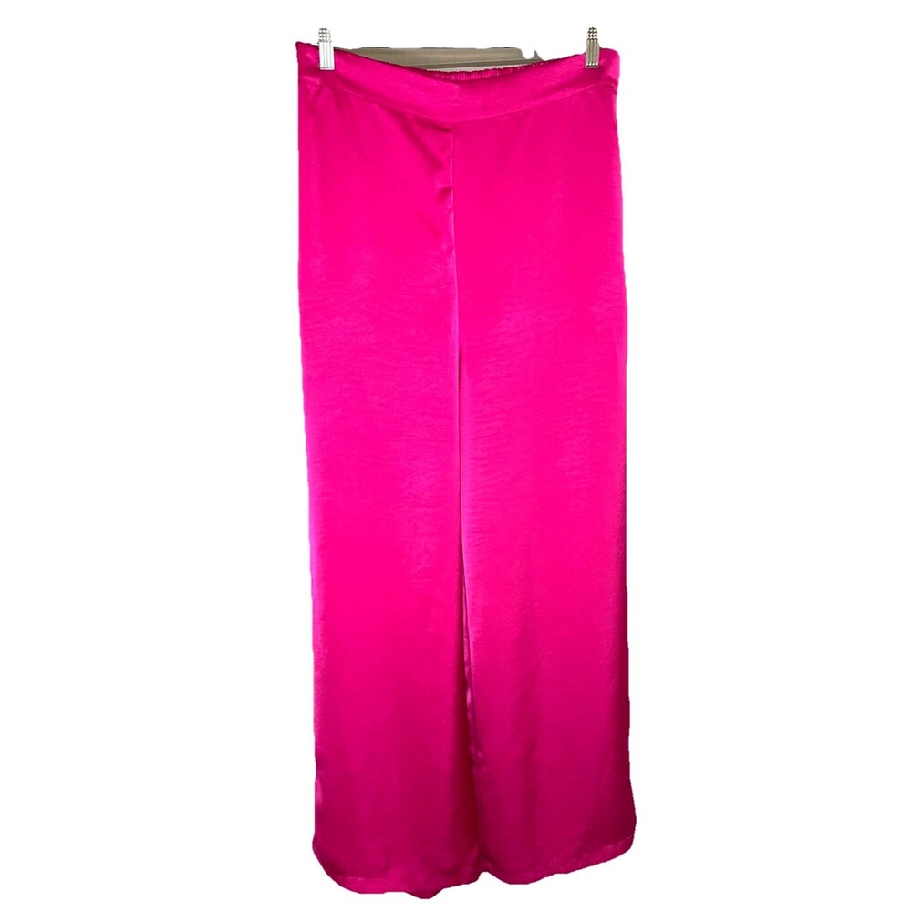 House Of Harlow 1960 Size XL Satin Crop Top Wide Leg Pants Set Hot Pink Stylish - Picture 4 of 16
